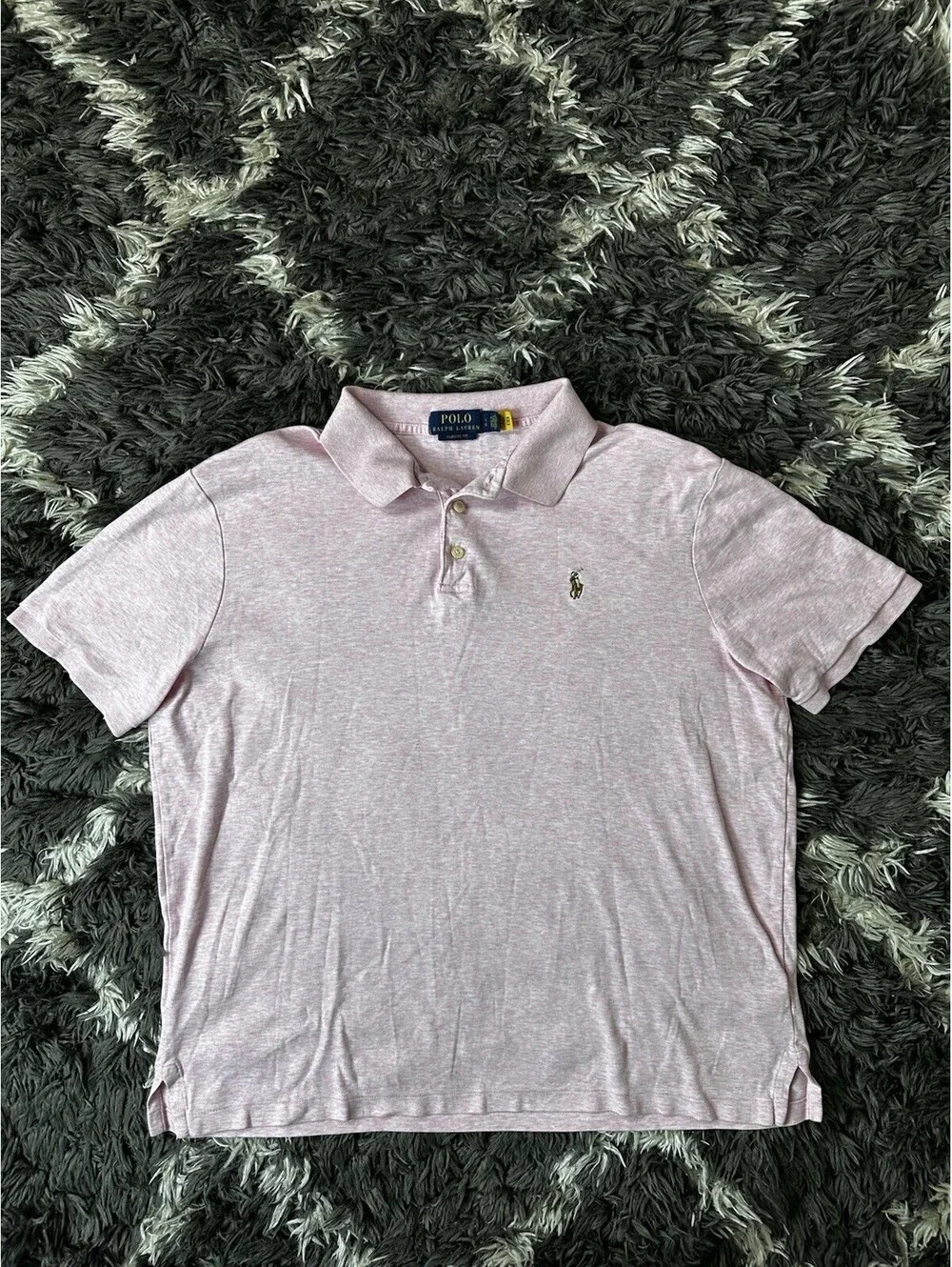Polo Ralph Lauren Mens Large Pink Heather Classic Fit Short Sleeve Polo Shirt